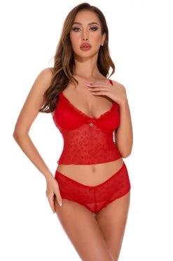 Coquette Lingerie Red Mesh Camisole Set