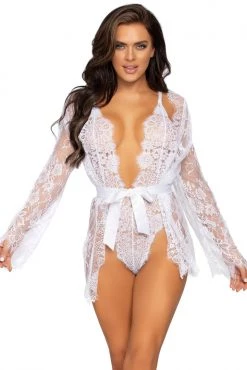 Leg Avenue Lace Teddy And Robe Lingerie Set