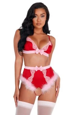 Roma Lace And Satin Marabou Set