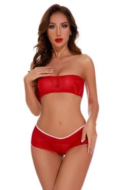 Coquette Lycra Mesh Tube Top And Panty Lingerie