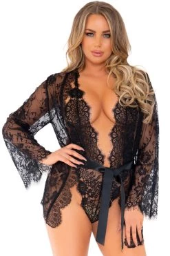 Leg Avenue Lace Teddy And Robe Lingerie Set