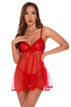 Coquette Red Lace And Mesh Babydoll