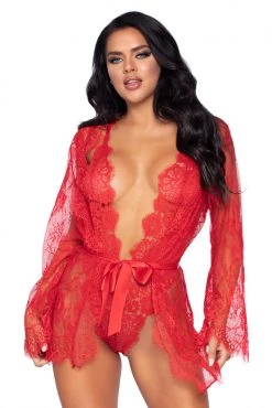 Leg Avenue Lace Teddy And Robe Lingerie Set