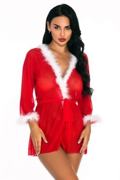 3WISHES Lingerie Sexy Santa Bedroom Robe