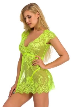 Julbie.com Lingerie Cap Sleeve Lace Babydoll