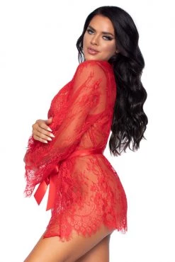 Leg Avenue Lace Teddy And Robe Lingerie Set