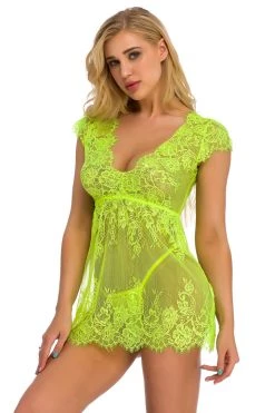Julbie.com Lingerie Cap Sleeve Lace Babydoll