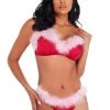Roma Satin And Marabou Bra And Panty Christmas Lingerie