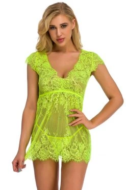 Julbie.com Lingerie Cap Sleeve Lace Babydoll