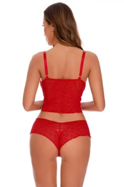 Coquette Lingerie Red Mesh Camisole Set
