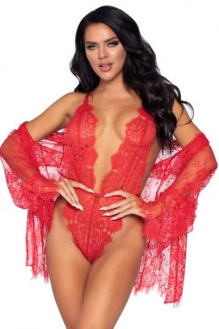 Leg Avenue Lace Teddy And Robe Lingerie Set