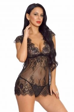 Julbie.com Lingerie Cap Sleeve Lace Babydoll