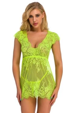 Julbie.com Lingerie Cap Sleeve Lace Babydoll