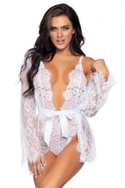 Leg Avenue Lace Teddy And Robe Lingerie Set