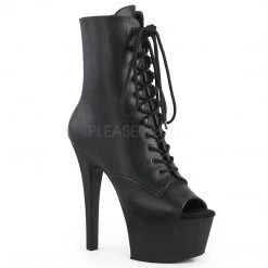Pleaser 6" Black Lace-Up Faux Leather Ankle Boot*