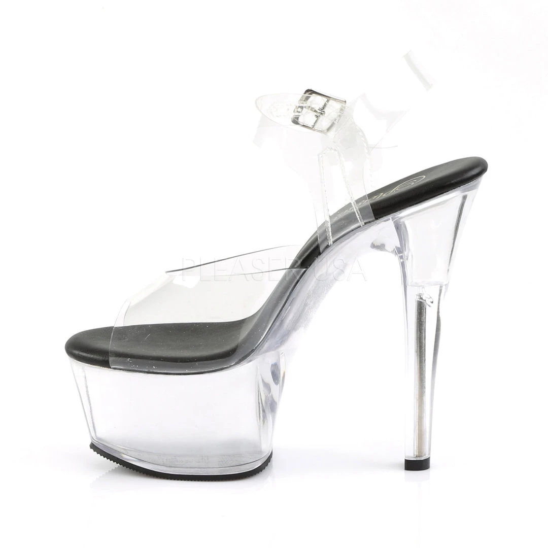 Pleaser Clear/Black 6" Ankle Strap High Heels* 4 Pleaser Clear/Black 6" Ankle Strap High Heels*