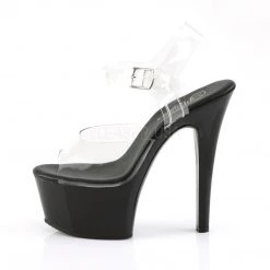 Pleaser Shoes Clear/Black 6" Ankle Strap Heels*