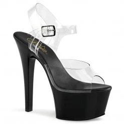 Pleaser Shoes Clear/Black 6" Ankle Strap Heels*