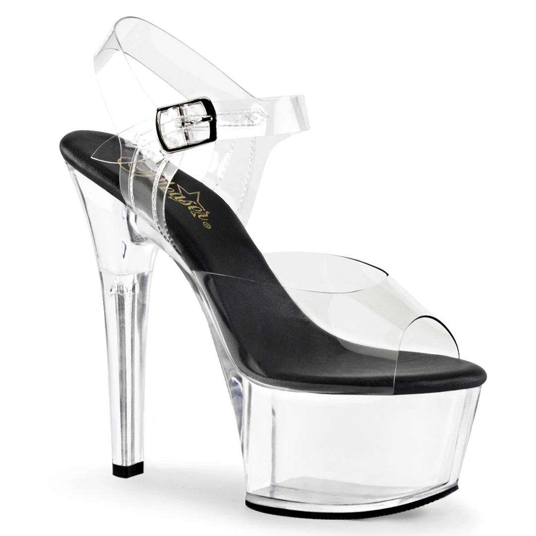 Pleaser Clear/Black 6" Ankle Strap High Heels* 3 Pleaser Clear/Black 6" Ankle Strap High Heels*