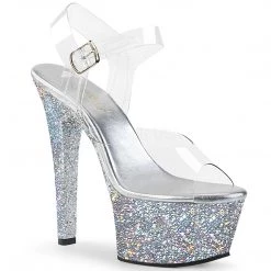 Pleaser Shoes Clear/Silver 6" Glitter High Heels*