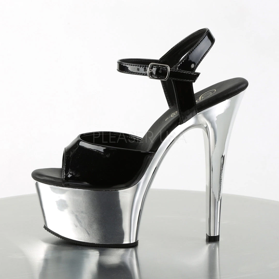 Pleaser Black/Silver 6" Ankle Strap Heels* 4 Pleaser Black/Silver 6" Ankle Strap Heels*