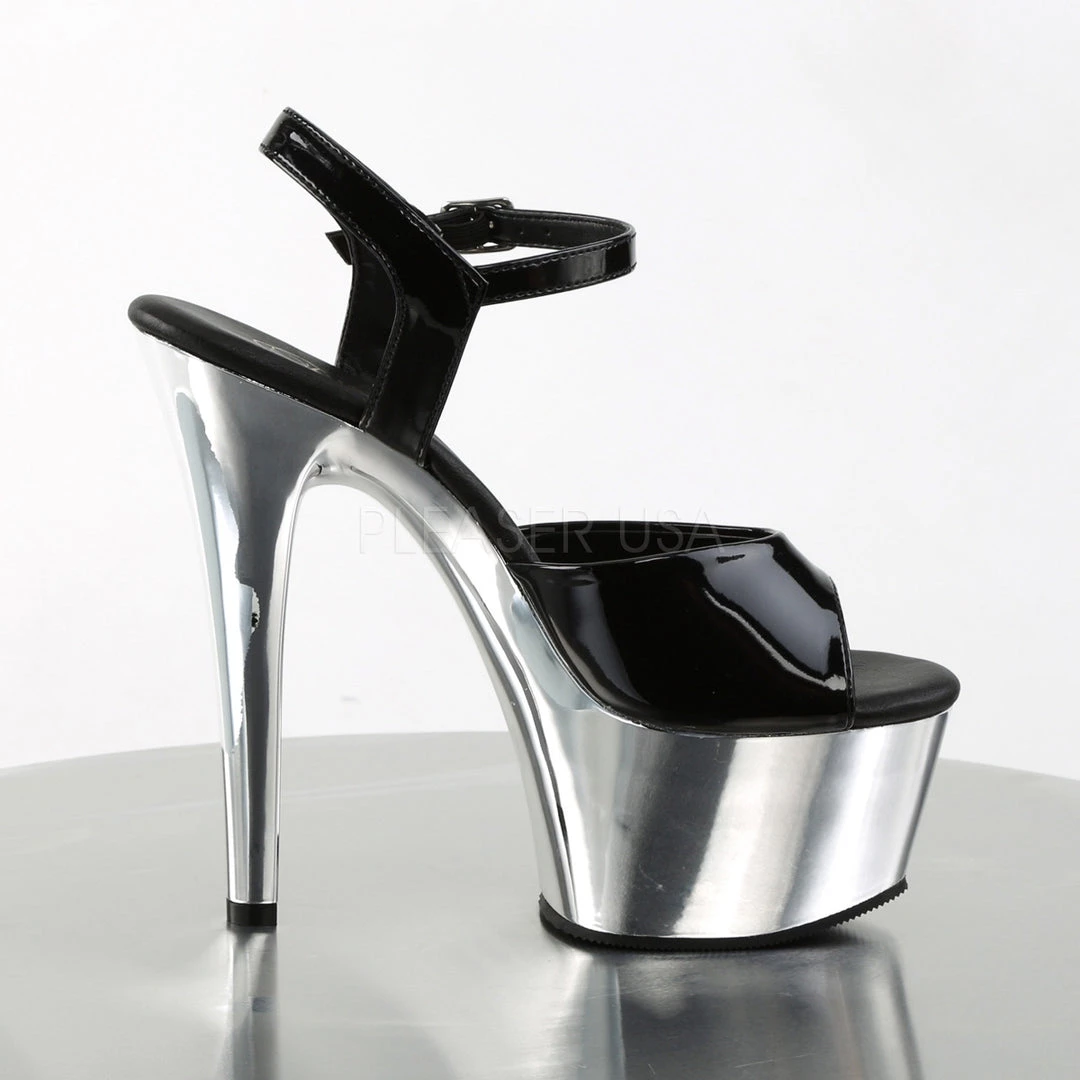 Pleaser Black/Silver 6" Ankle Strap Heels* 6 Pleaser Black/Silver 6" Ankle Strap Heels*
