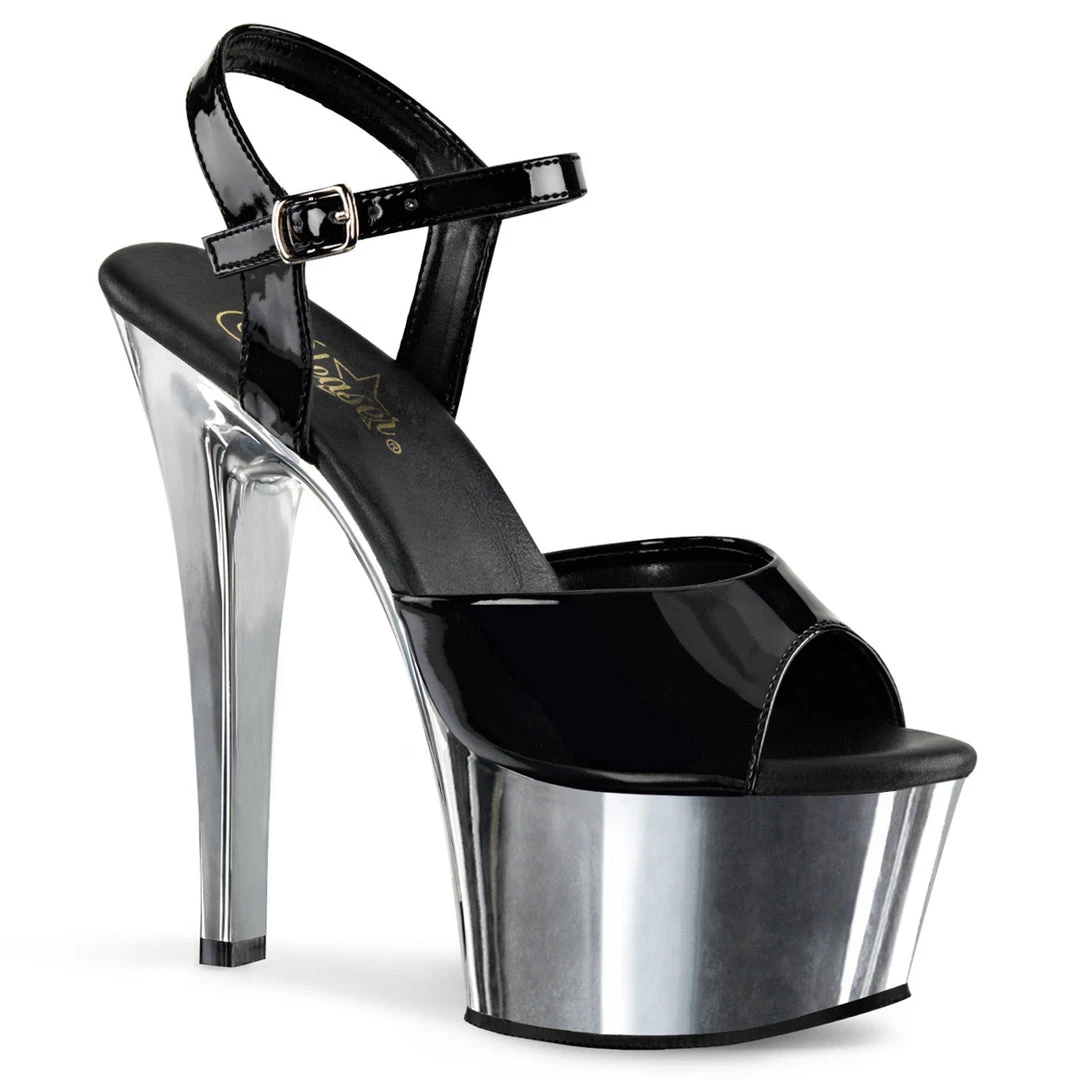 Pleaser Black/Silver 6" Ankle Strap Heels* 3 Pleaser Black/Silver 6" Ankle Strap Heels*