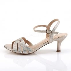 Fabulicious Shoes Beige Shimmering 2.5" Kitten Heel Ankle Strap Sandal