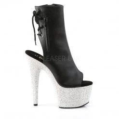 Pleaser 7" Heel Black/Silver Open Toe/Heel Ankle Booties* Shoes 9 Pleaser 7