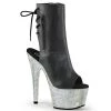 Pleaser 7" Heel Black/Silver Open Toe/Heel Ankle Booties* Shoes