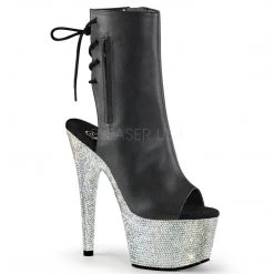 Pleaser 7" Heel Black/Silver Open Toe/Heel Ankle Booties* Shoes