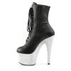 Pleaser Shoes 7" Heel Black/Silver Lace-Up Faux Leather Booties*