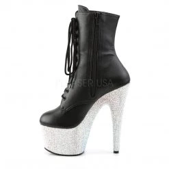 Pleaser Shoes 7" Heel Black/Silver Lace-Up Faux Leather Booties*