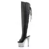 Pleaser 7" Heel Black/Silver Faux Leather Knee High Boots* Shoes