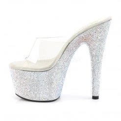 Pleaser Shoes Clear/Silver 7" Platform Slide Pumps*