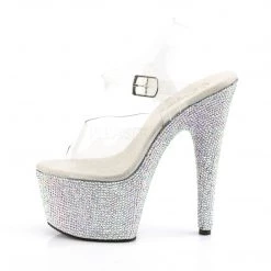 Pleaser Clear/Silver 7" Ankle Strap Heels*