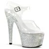 Pleaser Clear/Silver 7" Ankle Strap Heels* 1 Pleaser Clear/Silver 7" Ankle Strap Heels*