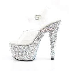 Pleaser Shoes Clear/Silver 7" Ankle Strap High Heels*
