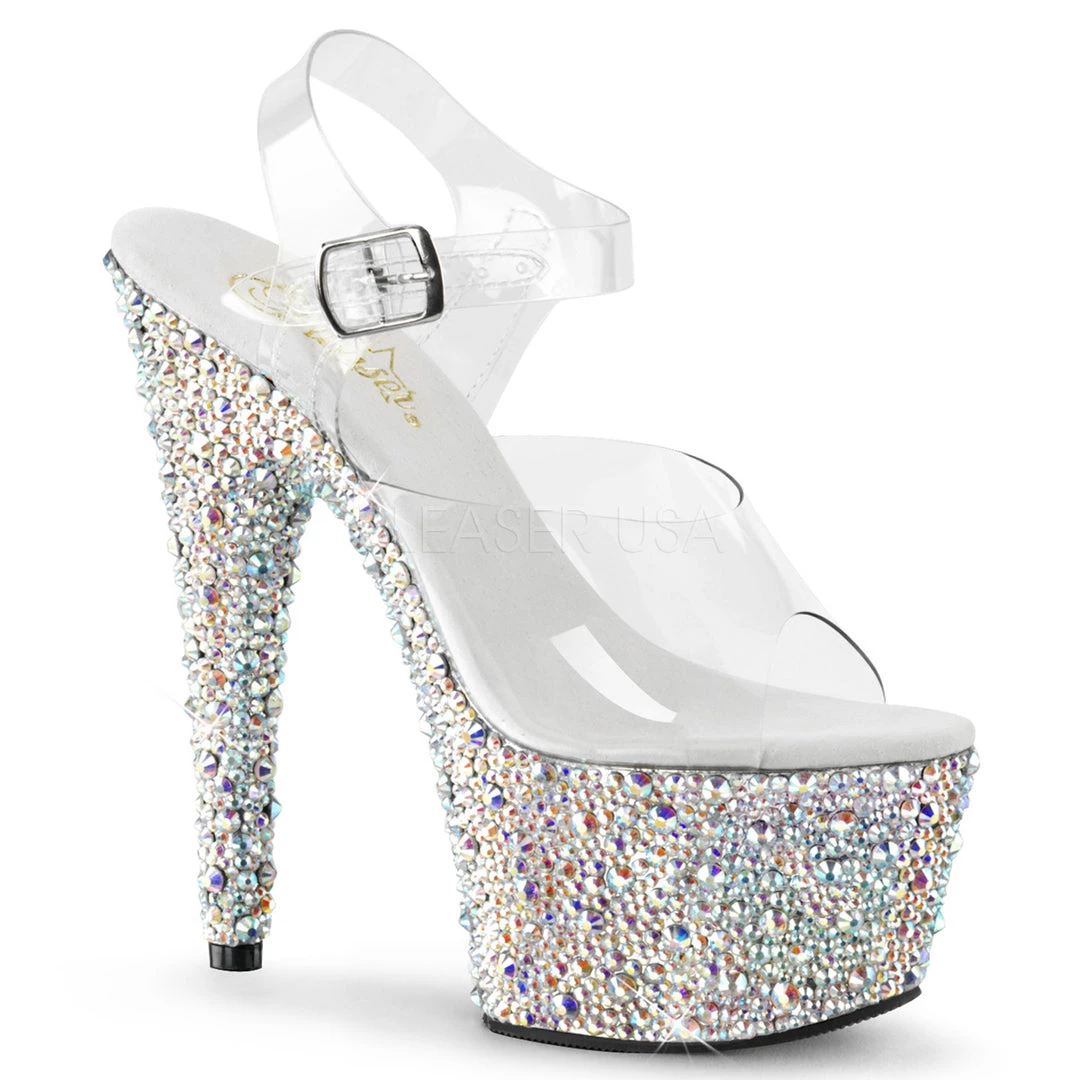 Pleaser Shoes Clear/Silver 7" Ankle Strap High Heels* 3 Pleaser Shoes Clear/Silver 7" Ankle Strap High Heels*