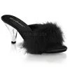 Fabulicious Shoes Black Satin-Fur 3" Heel Sandal