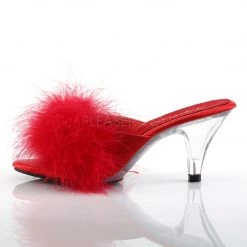 Fabulicious Shoes Red Satin-Fur 3" Heel Sandal