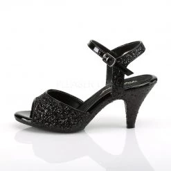 Fabulicious Shoes Black Glitter 3" Heel Ankle Strap Sandal 7 Fabulicious Shoes Black Glitter 3
