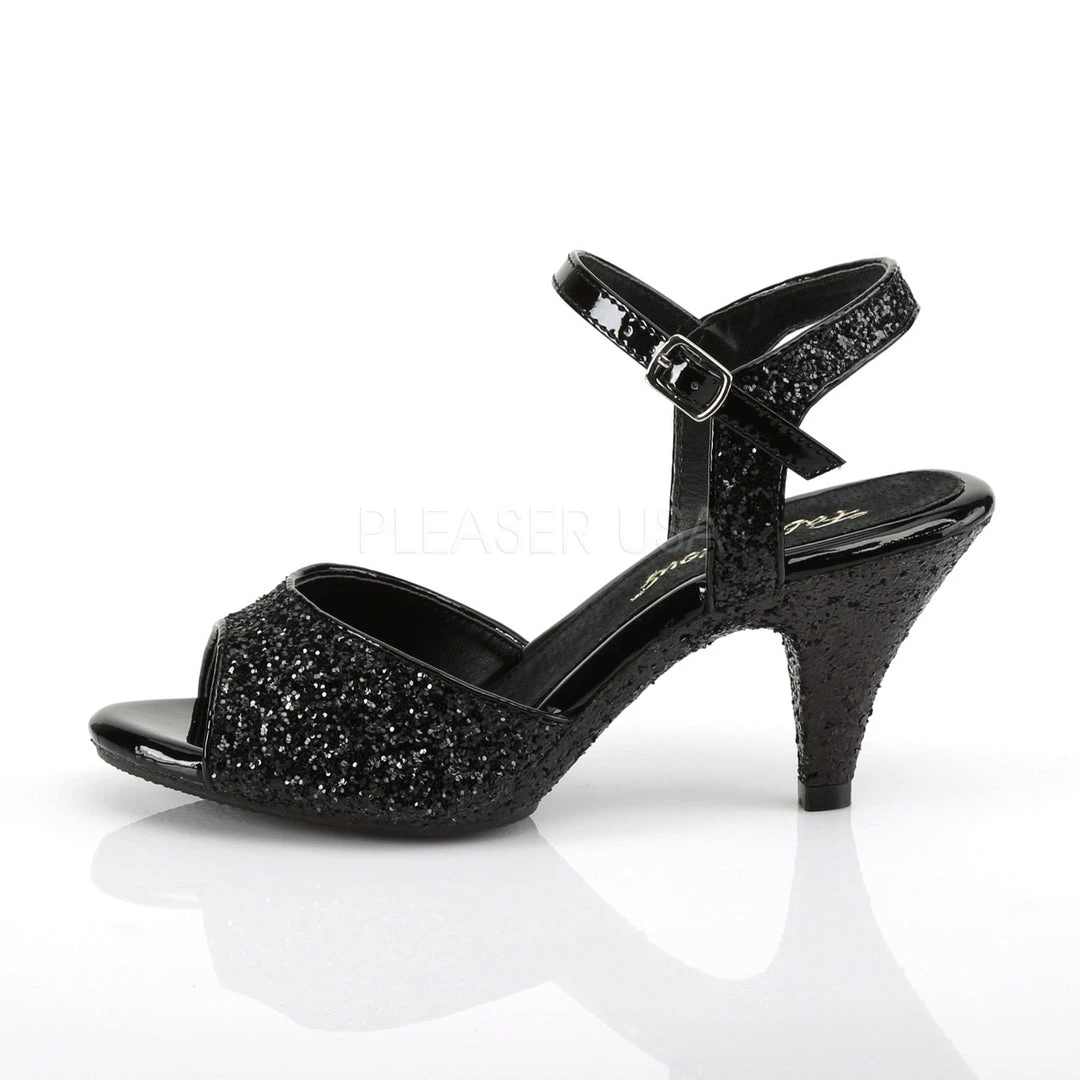 Fabulicious Shoes Black Glitter 3" Heel Ankle Strap Sandal 4 Fabulicious Shoes Black Glitter 3" Heel Ankle Strap Sandal