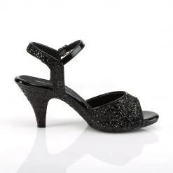 Fabulicious Shoes Black Glitter 3" Heel Ankle Strap Sandal 9 Fabulicious Shoes Black Glitter 3