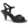 Fabulicious Shoes Black Glitter 3" Heel Ankle Strap Sandal