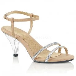 Fabulicious Shoes Beige Faux Leather 3" Heel Slinback Sandal