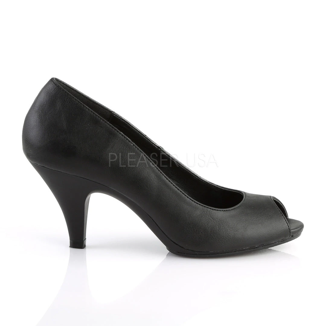 Fabulicious Black Faux Leather 3" Heel Peep Toe Pump Shoes 6 Fabulicious Black Faux Leather 3" Heel Peep Toe Pump Shoes