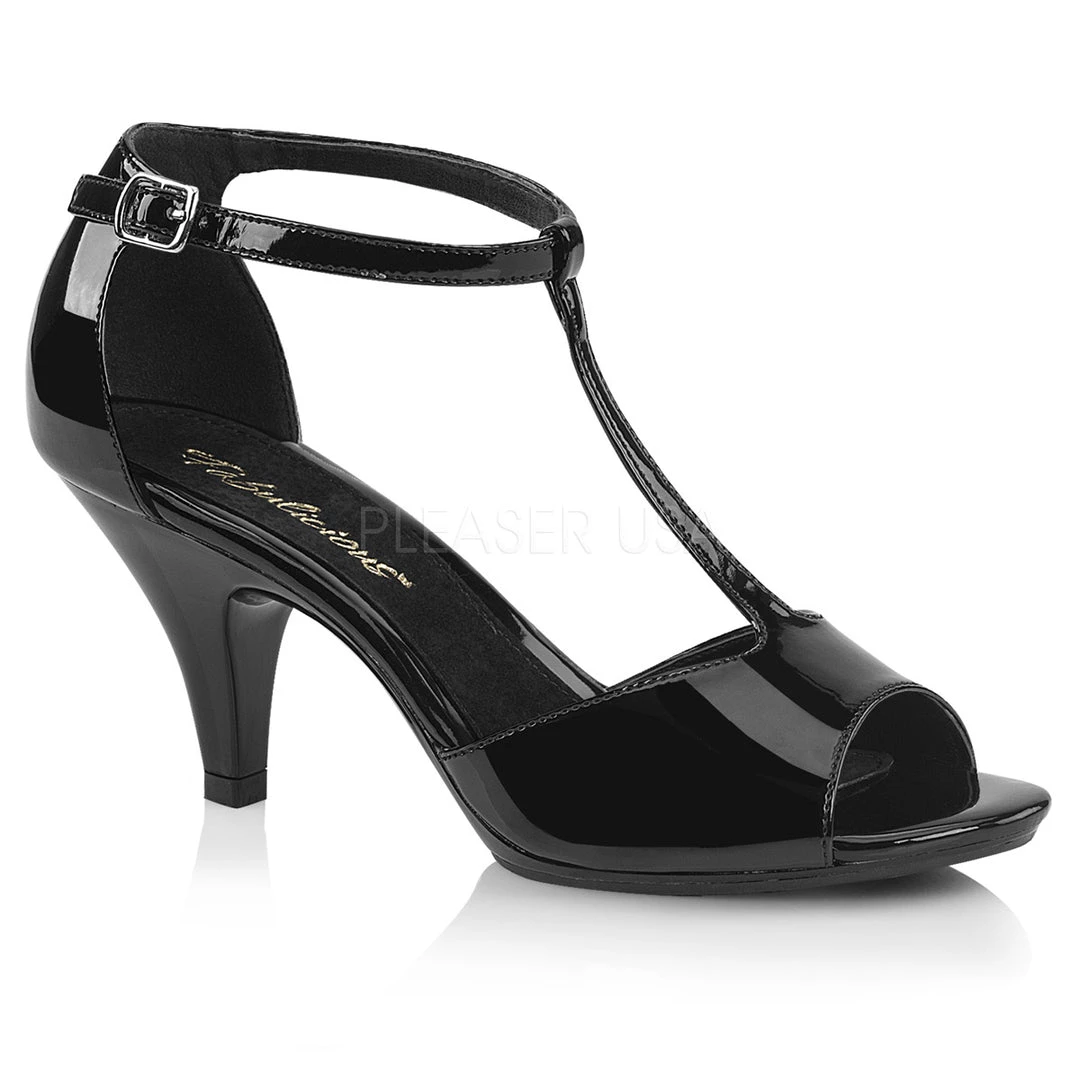 Fabulicious Black 3" Heel Closed Back T-Strap Sandal Shoes 3 Fabulicious Black 3" Heel Closed Back T-Strap Sandal Shoes