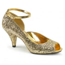 Fabulicious Gold Glitter 3" Heel Peep Toe Ankle Strap Pump Shoes