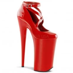 Pleaser 10" Heel Red Ankle Strap Platform Shoes*